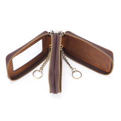 Cool Brown Mens Zipper Leather Car Key Wallet Key Holder Change Holder For Men - iwalletsmen