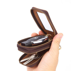 Cool Brown Mens Zipper Leather Car Key Wallet Key Holder Change Holder For Men - iwalletsmen