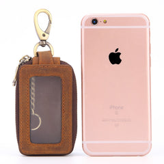 Cool Brown Mens Zipper Leather Car Key Wallet Key Holder Change Holder For Men - iwalletsmen