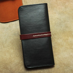 Vintage Leather Men's Bifold Long Wallet Black Brown Blue Long Wallet For Men - iwalletsmen