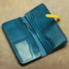 Vintage Leather Men's Bifold Long Wallet Black Brown Blue Long Wallet For Men - iwalletsmen