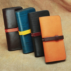 Vintage Leather Men's Bifold Long Wallet Black Brown Blue Long Wallet For Men - iwalletsmen