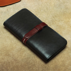 Vintage Leather Men's Bifold Long Wallet Black Brown Blue Long Wallet For Men - iwalletsmen