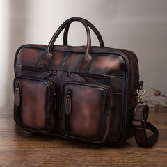 Vintage Brown Leather Men's Briefcase 14'' Computer Briefcase Professional Handbag For Men - iwalletsmen