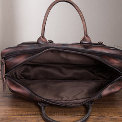 Vintage Brown Leather Men's Briefcase 14'' Computer Briefcase Professional Handbag For Men - iwalletsmen
