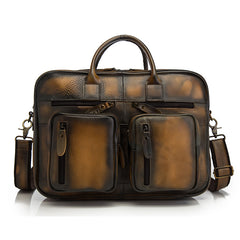 Vintage Brown Leather Men's Briefcase 14'' Computer Briefcase Professional Handbag For Men - iwalletsmen