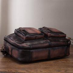 Vintage Brown Leather Men's Briefcase 14'' Computer Briefcase Professional Handbag For Men - iwalletsmen