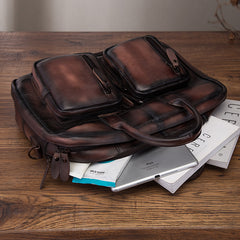 Vintage Brown Leather Men's Briefcase 14'' Computer Briefcase Professional Handbag For Men - iwalletsmen