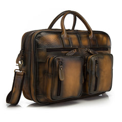 Vintage Brown Leather Men's Briefcase 14'' Computer Briefcase Professional Handbag For Men - iwalletsmen