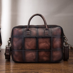 Vintage Brown Leather Men's Briefcase 14'' Computer Briefcase Professional Handbag For Men - iwalletsmen
