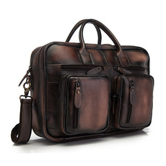 Vintage Brown Leather Men's Briefcase 14'' Computer Briefcase Professional Handbag For Men - iwalletsmen