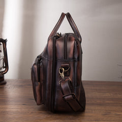 Vintage Brown Leather Men's Briefcase 14'' Computer Briefcase Professional Handbag For Men - iwalletsmen