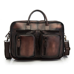 Vintage Brown Leather Men's Briefcase 14'' Computer Briefcase Professional Handbag For Men - iwalletsmen
