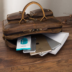 Vintage Brown Leather Men's Briefcase 14'' Computer Briefcase Professional Handbag For Men - iwalletsmen