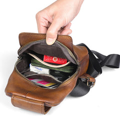 Handmade Brown Leather Mens Sling Bag One Shoulder Backpack Chest Bag for men - iwalletsmen