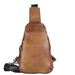Handmade Brown Leather Mens Sling Bag One Shoulder Backpack Chest Bag for men - iwalletsmen