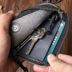 Retro Handmade Mens Leather Key Purse Black Car Key Wallet Card Wallet For Men - iwalletsmen