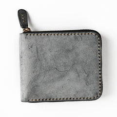 Retro Handmade Mens Zipper Black billfold Wallet Brown Bifold Card Wallet Small Wallet For Men - iwalletsmen