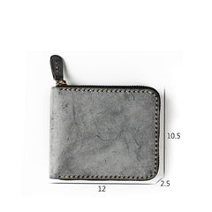 Retro Handmade Mens Zipper Black billfold Wallet Brown Bifold Card Wallet Small Wallet For Men - iwalletsmen
