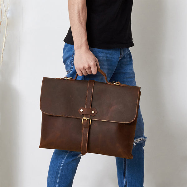Vintage LEATHER MENS BRIEFCASE BUSINESS Bag VINTAGE 14inch Laptop SHOULDER BAG HANDBAGS FOR MEN - iwalletsmen