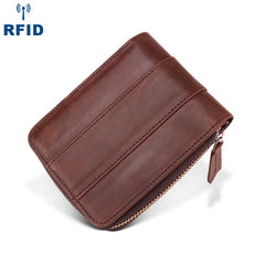 Fashion RFID Black Leather Men's Zipper Small Wallet Brown Zipper billfold Wallet For Men - iwalletsmen