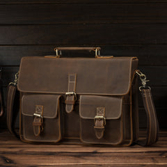 Vintage Brown Leather Men's Professional Briefcase 13‘’ Laptop Shoulder Briefcase For Men - iwalletsmen