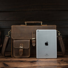 Vintage Brown Leather Men's Professional Briefcase 13‘’ Laptop Shoulder Briefcase For Men - iwalletsmen