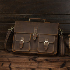 Vintage Brown Leather Men's Professional Briefcase 13‘’ Laptop Shoulder Briefcase For Men - iwalletsmen