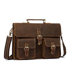 Vintage Brown Leather Men's Professional Briefcase 13‘’ Laptop Shoulder Briefcase For Men - iwalletsmen