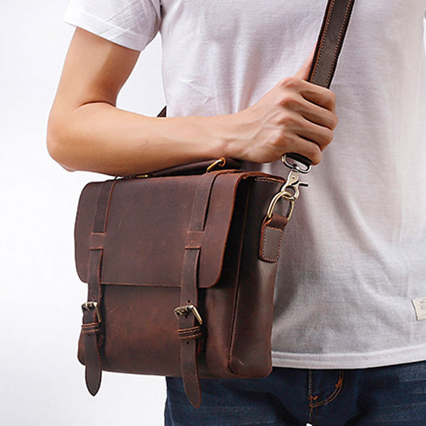 Leather Satchel for Men Vintage Leather Briefcase Brown Leather Briefcase Small Leather Briefcase 