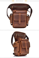 Cool Brown Leather Men's Drop Leg Bag Small Side Bag Belt Pouch Waist Bag For Men - iwalletsmen