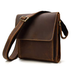 Vintage Brown  Leather Men's Small Side Bag Vertical Messenger Bag Tablet Bag For Men - iwalletsmen