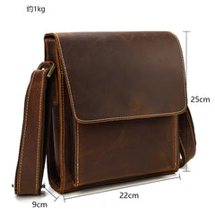 Vintage Brown  Leather Men's Small Side Bag Vertical Messenger Bag Tablet Bag For Men - iwalletsmen
