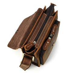Vintage Brown  Leather Men's Small Side Bag Vertical Messenger Bag Tablet Bag For Men - iwalletsmen