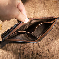 Leather Mens Black Small billfold Wallet Bifold Business Card Wallet For Men with Pen - iwalletsmen