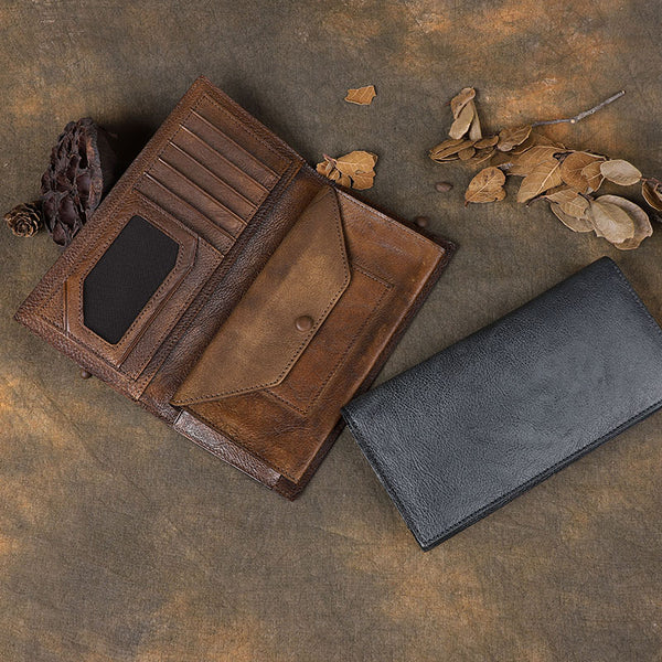 Vintage Leather Mens Brown Cool Long Wallet Long Bifold Clutch Card Wallet for Men - iwalletsmen