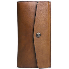 Cool Leather Brown Mens Long Wallet Envolpe Long Wallet Trifold Clutch Wallet for Men - iwalletsmen