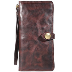 Cool Black Leather Mens Long Wallet Biker Wallet Chain Wallet Coffee Wristlet Clutch Wallet for Men - iwalletsmen