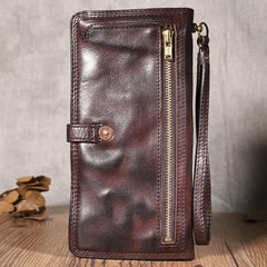 Cool Black Leather Mens Long Wallet Biker Wallet Chain Wallet Coffee Wristlet Clutch Wallet for Men - iwalletsmen