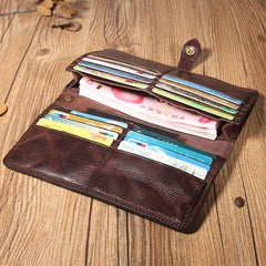 Cool Black Leather Mens Long Wallet Biker Wallet Chain Wallet Coffee Wristlet Clutch Wallet for Men - iwalletsmen