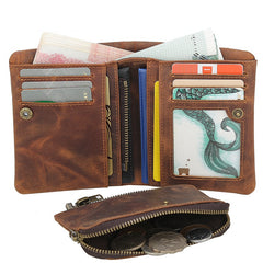 Vintage Leather Mens Bifold Small Wallet billfold Wallet Within Detachable Coin Holder for Men - iwalletsmen