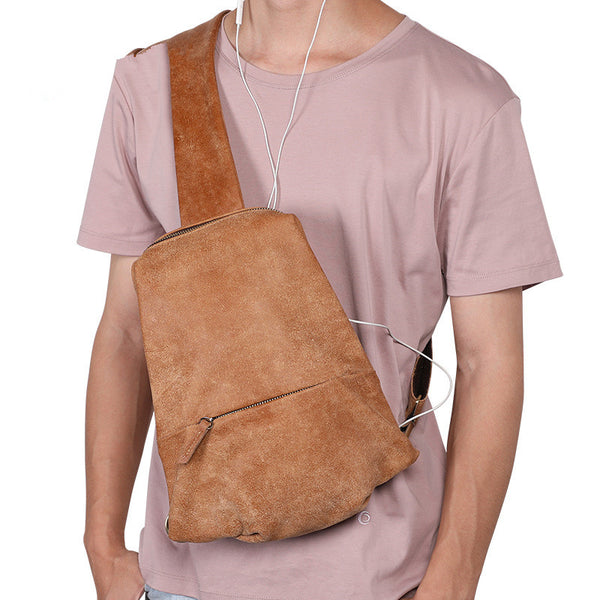 Cool Brown Leather Mens Sling Bag Sling Shoulder Bag Chest Bag Sling Crossbody Bag For Men - iwalletsmen