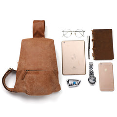 Cool Brown Leather Mens Sling Bag Sling Shoulder Bag Chest Bag Sling Crossbody Bag For Men - iwalletsmen