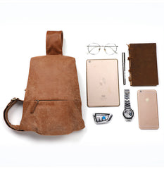 Cool Brown Leather Mens Sling Bag Sling Shoulder Bag Chest Bag Sling Crossbody Bag For Men - iwalletsmen