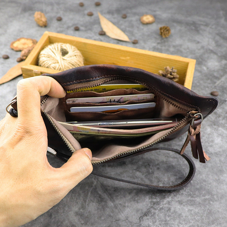 Retro Soft Leather Brown Men's Business Black Clutch Bag Purse Large R