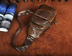Fashion Black Leather Men's Sling Bag Chest Bag Brown One Shoulder Backpack For Men - iwalletsmen