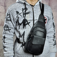 Fashion Black Leather Men's Sling Bag Chest Bag Brown One Shoulder Backpack For Men - iwalletsmen