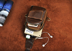 Fashion Black Leather Men's Sling Bag Chest Bag Brown One Shoulder Backpack For Men - iwalletsmen