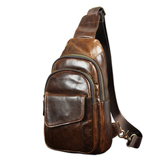 Fashion Black Leather Men's Sling Bag Chest Bag Brown One Shoulder Backpack For Men - iwalletsmen