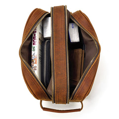 vintage Leather Men's Clutch Bag Double Zipped Small Wristlet Handbag For Men - iwalletsmen